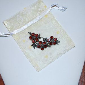 Sterling Silver Garnet Flower Pin From Italy
